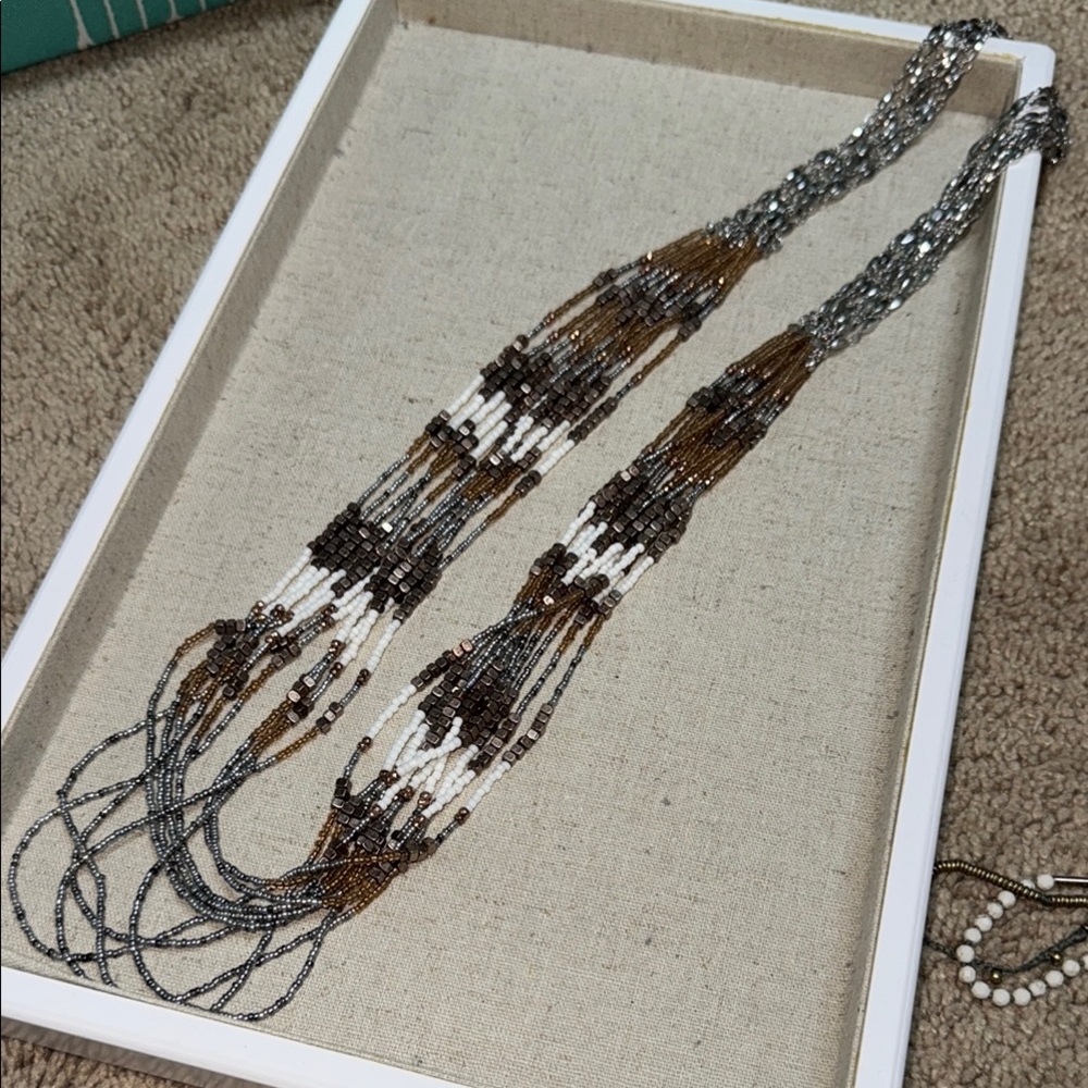 Stella & Dot Beautiful Multi-Strand Beaded & Silver Necklace